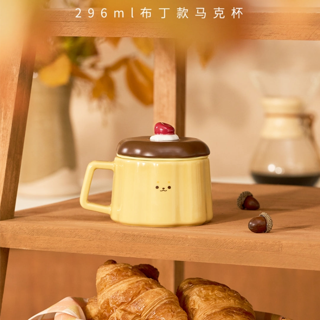 Starbucks Pudding Shaped 10oz Ceramic Mug With Lid