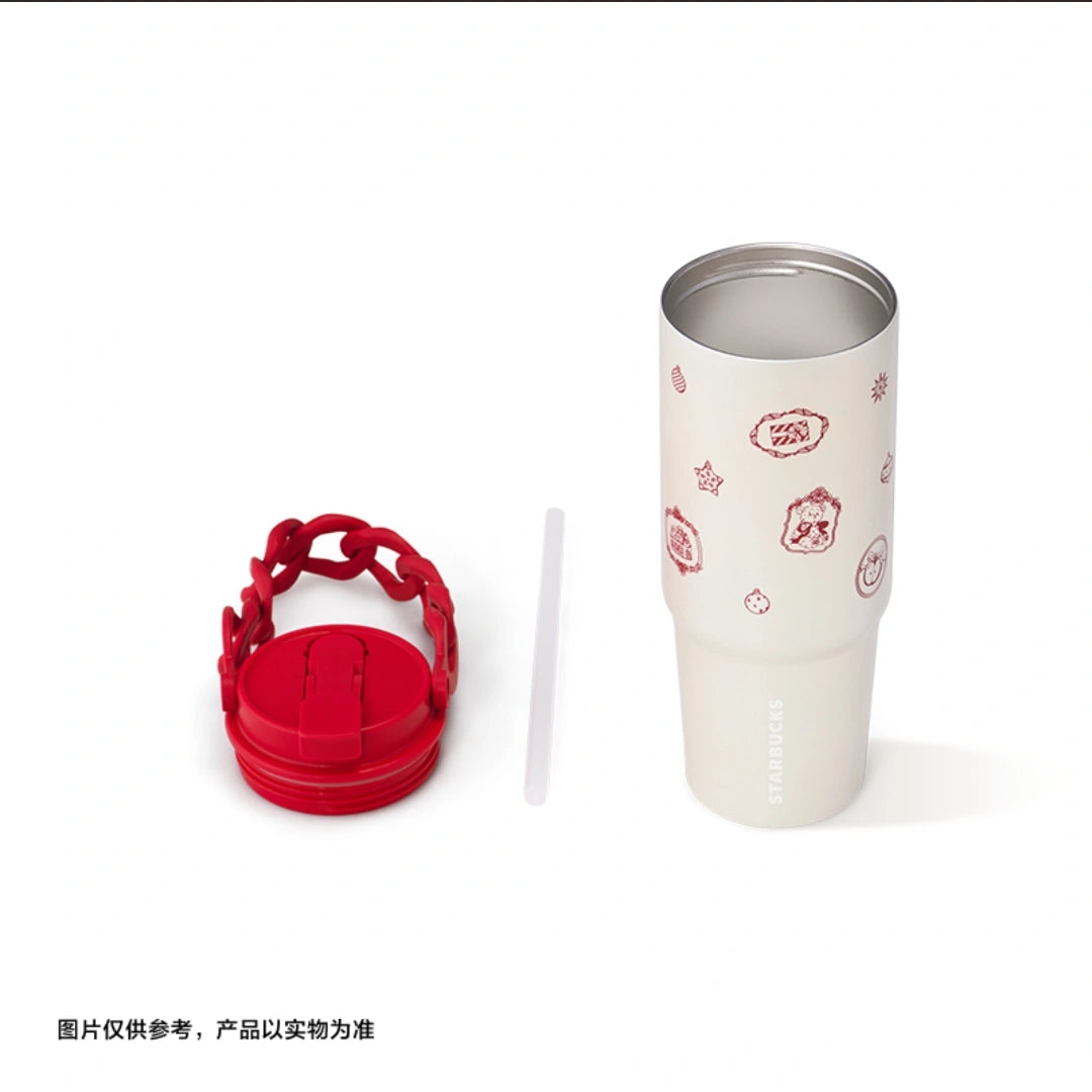 Double Drinking Spout Stainless Steel with Braided Strap 800ml