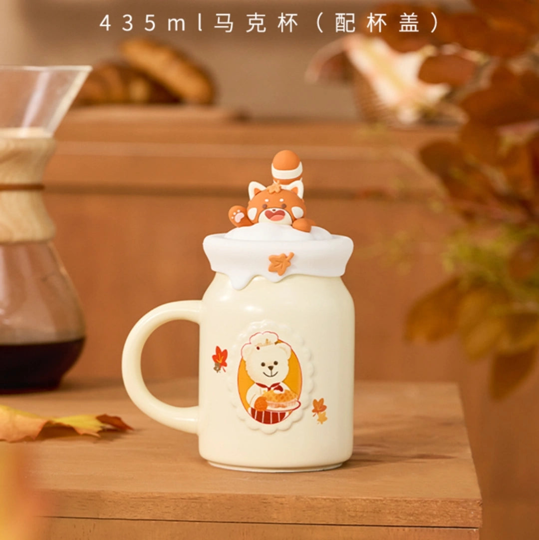 Starbucks 435ml Ceramic Mug With Red Panda Lids Front View