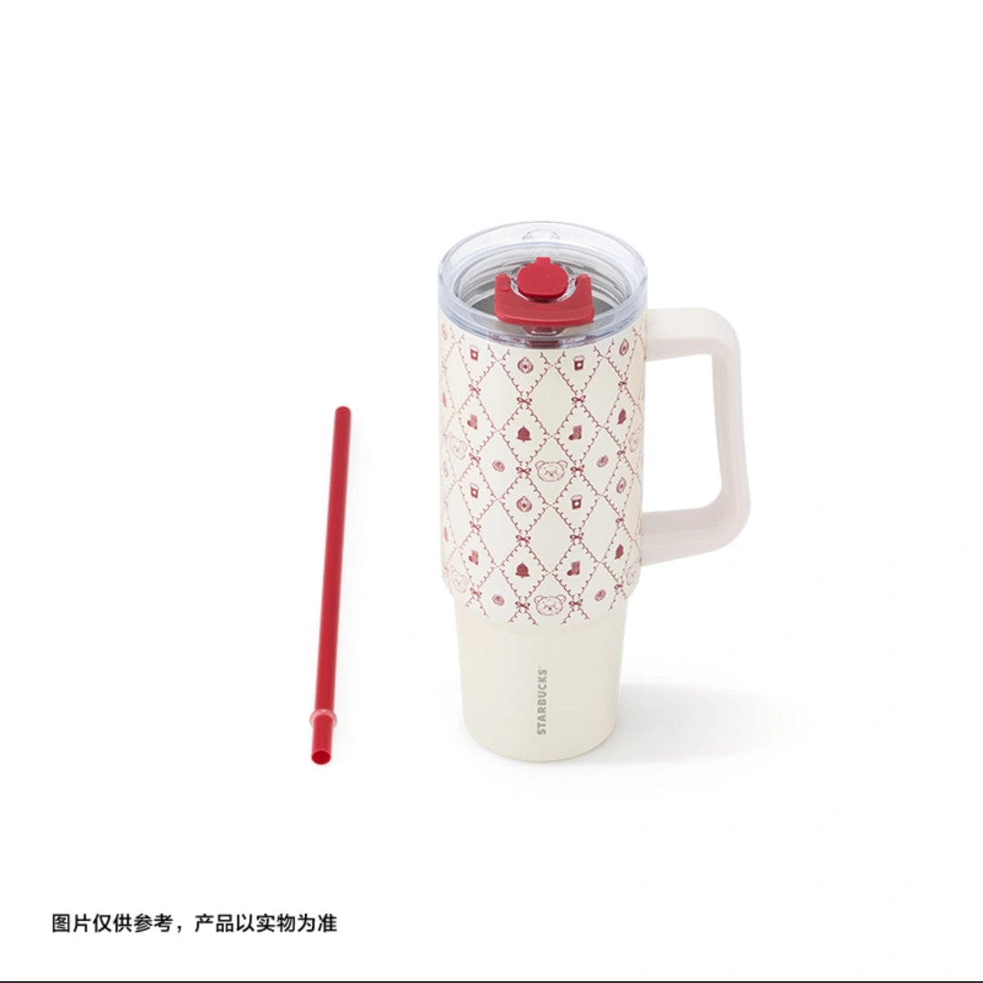 Double Drinking Spout Stainless Steel 900ml Cup with straw