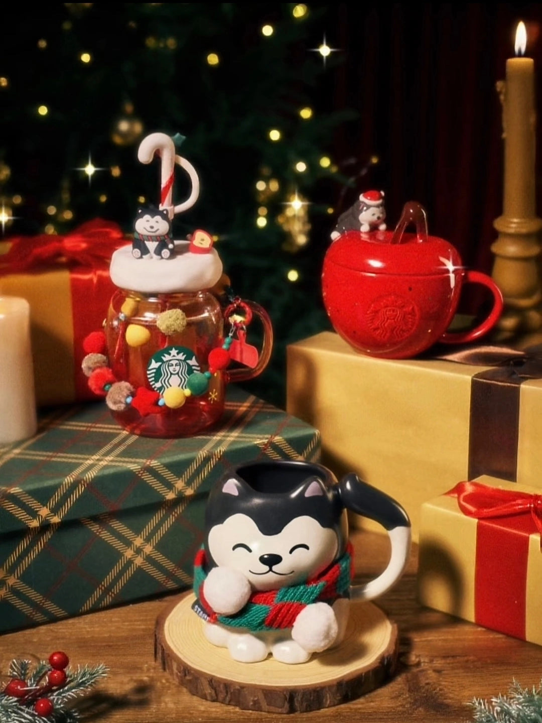 Starbucks Xmas Ceramic Husky Mug With Scarf 460ml display