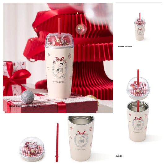 Heart-beat SS Bear Gift World 560ml Bow Straw Cup display