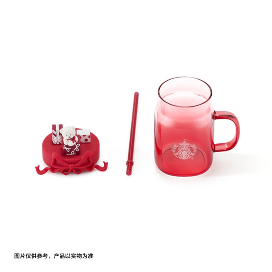 Starbucks Red Ombre Glass with Bear Gift Box Lids