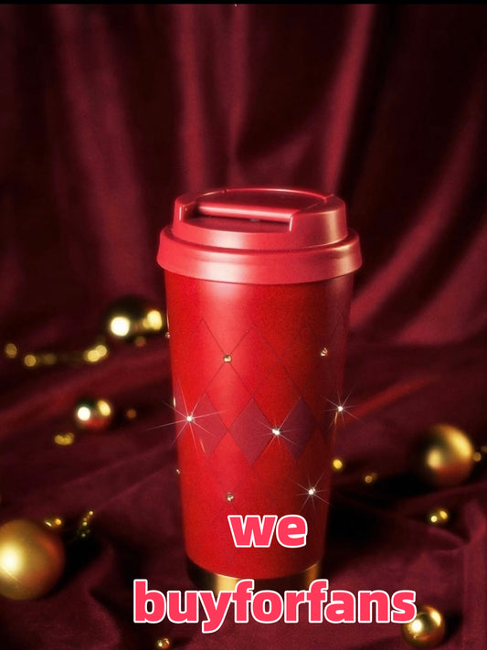 Starbucks China 2025 Xmas Red Sparkling Diamond SS Cup 500ml
